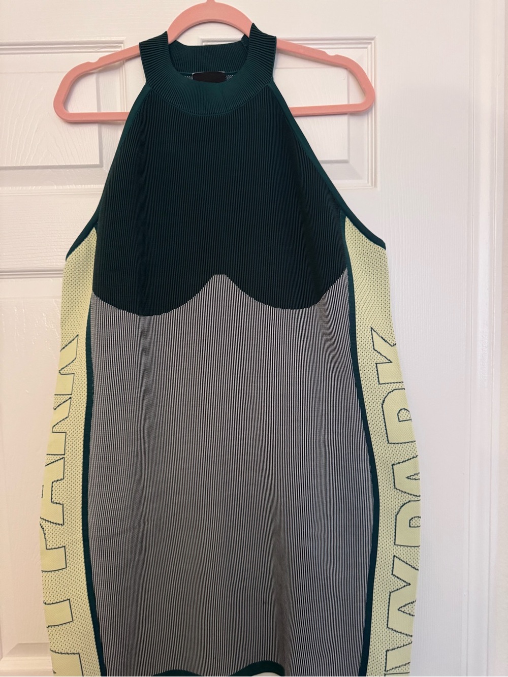 Ivy Park Knit Halter Dress in Dark Green & Yellow